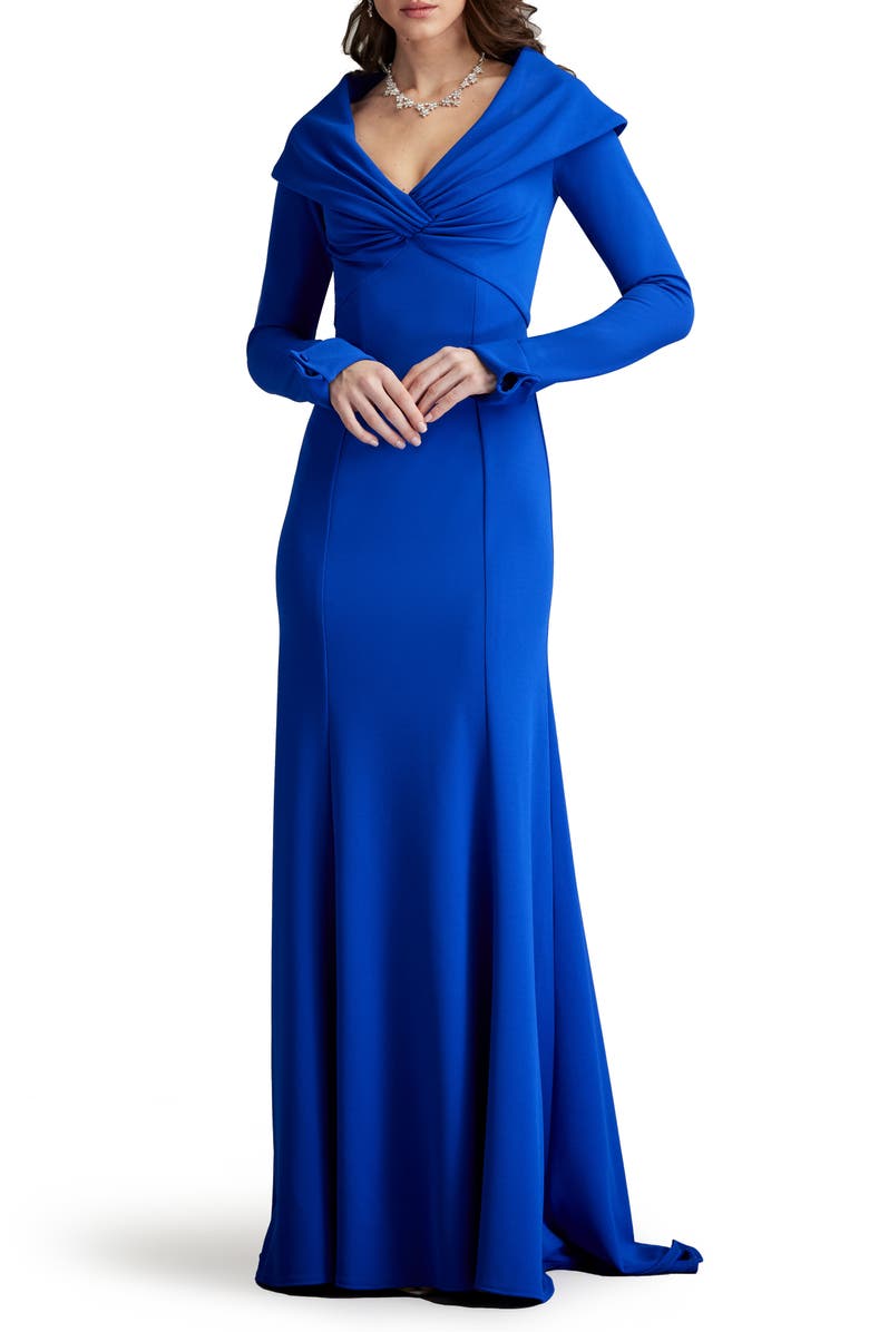 Tadashi Shoji Portrait Collar Long Sleeve Gown, Alternate, color, 