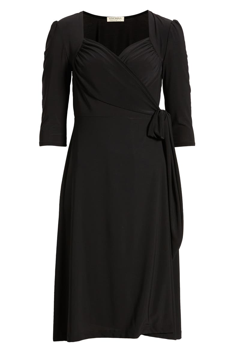 Sweetheart Wrap Midi Dress, Alternate, color, BLACK NOIR