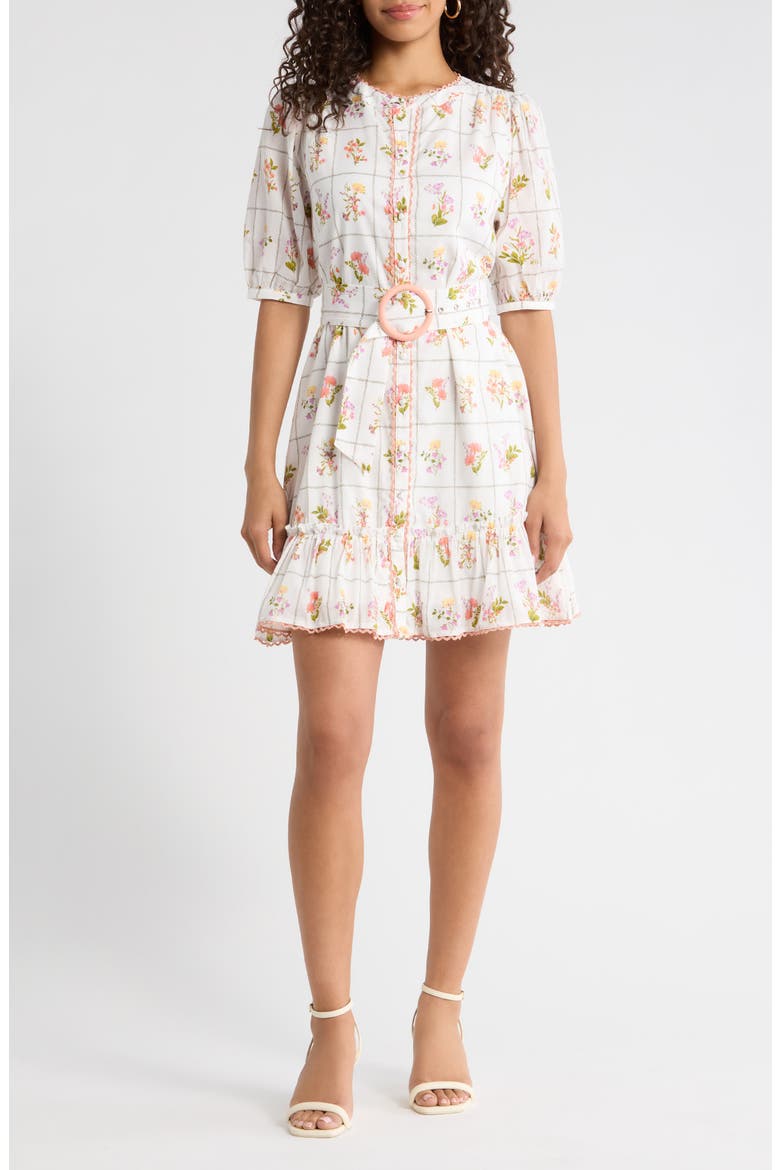 Diane Floral Redna Belted Cotton Button-Up Minidress, Main, color, CORAL-MULTI