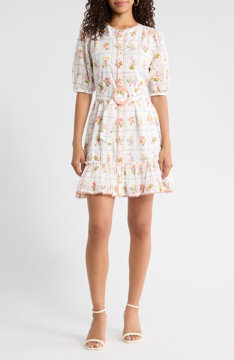 Diane Floral Redna Belted Cotton Button-Up Minidress