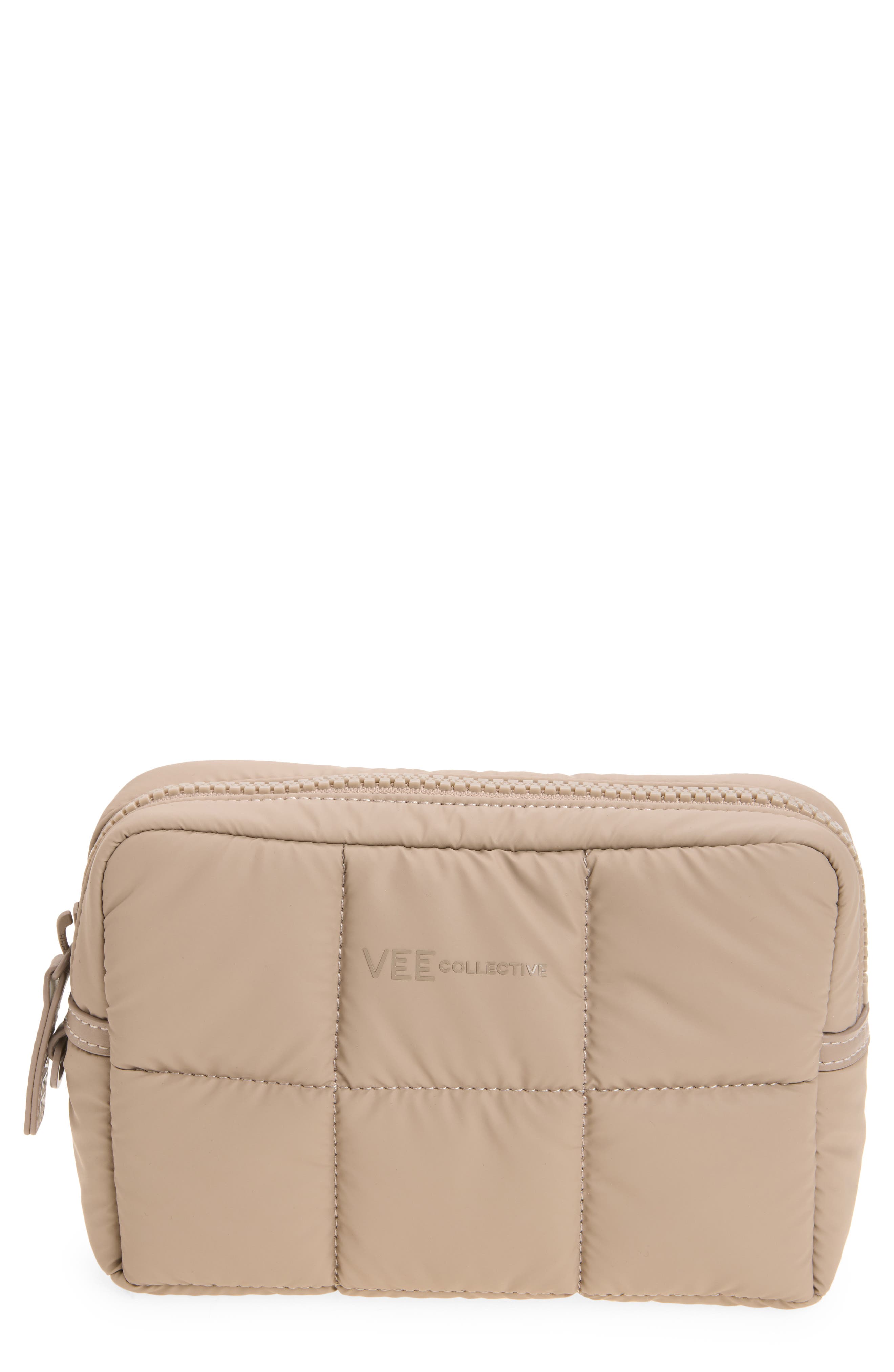 Small Quilted Cosmetics Pouch, Main, color, MOCHA MERINGUE BRW