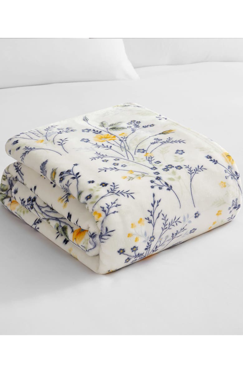 Lucky Brand Wildflower Faux Shearling Throw Blanket, Alternate, color, Yellow Floral