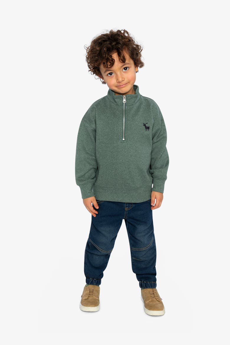 Half Zip Mock Neck Brushed Knit Deer Graphic Sweater, Alternate, color, Dark Green