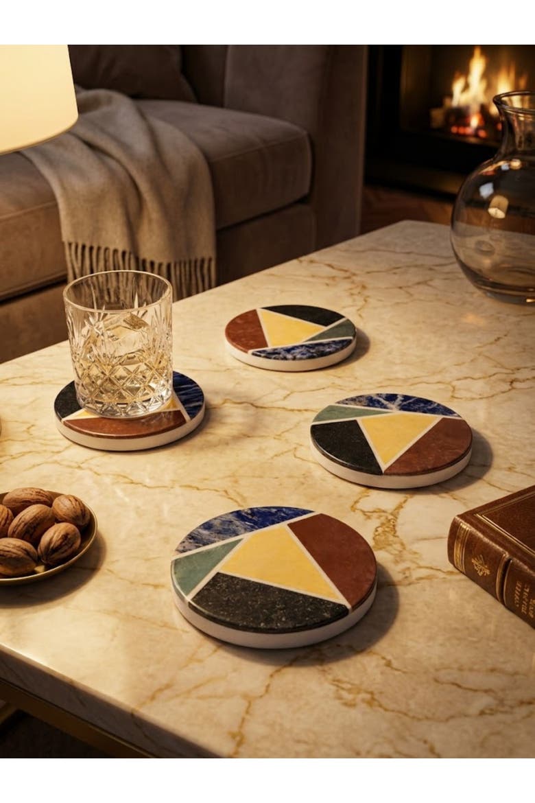 Bennett Marble Coasters, Alternate, color, White