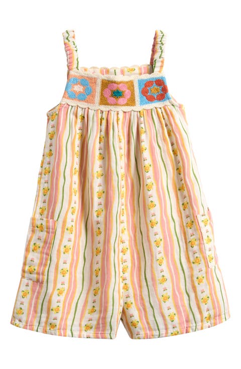 Kids' Crochet Trim Stripe Cotton Romper (Toddler & Little Kid)