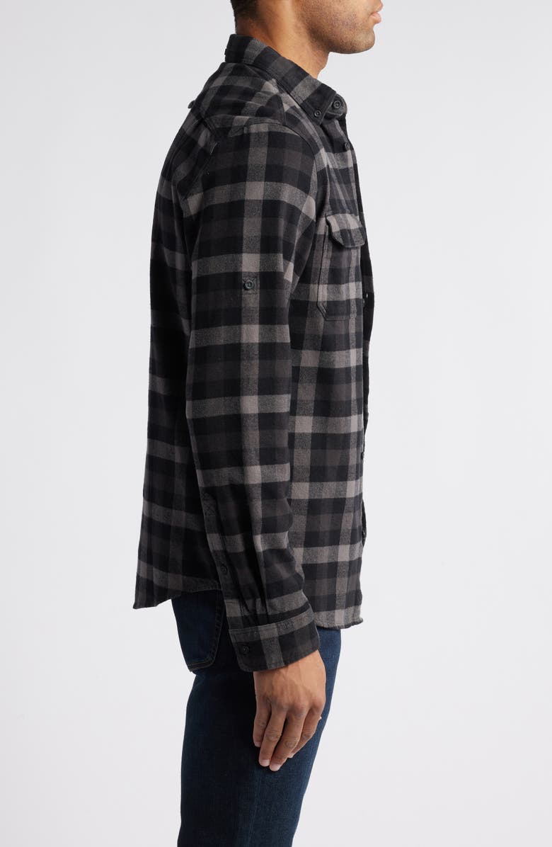 Fjällräven Skog Trim Fit Plaid Cotton Flannel Button-Down Shirt, Alternate, color, Black-Grey