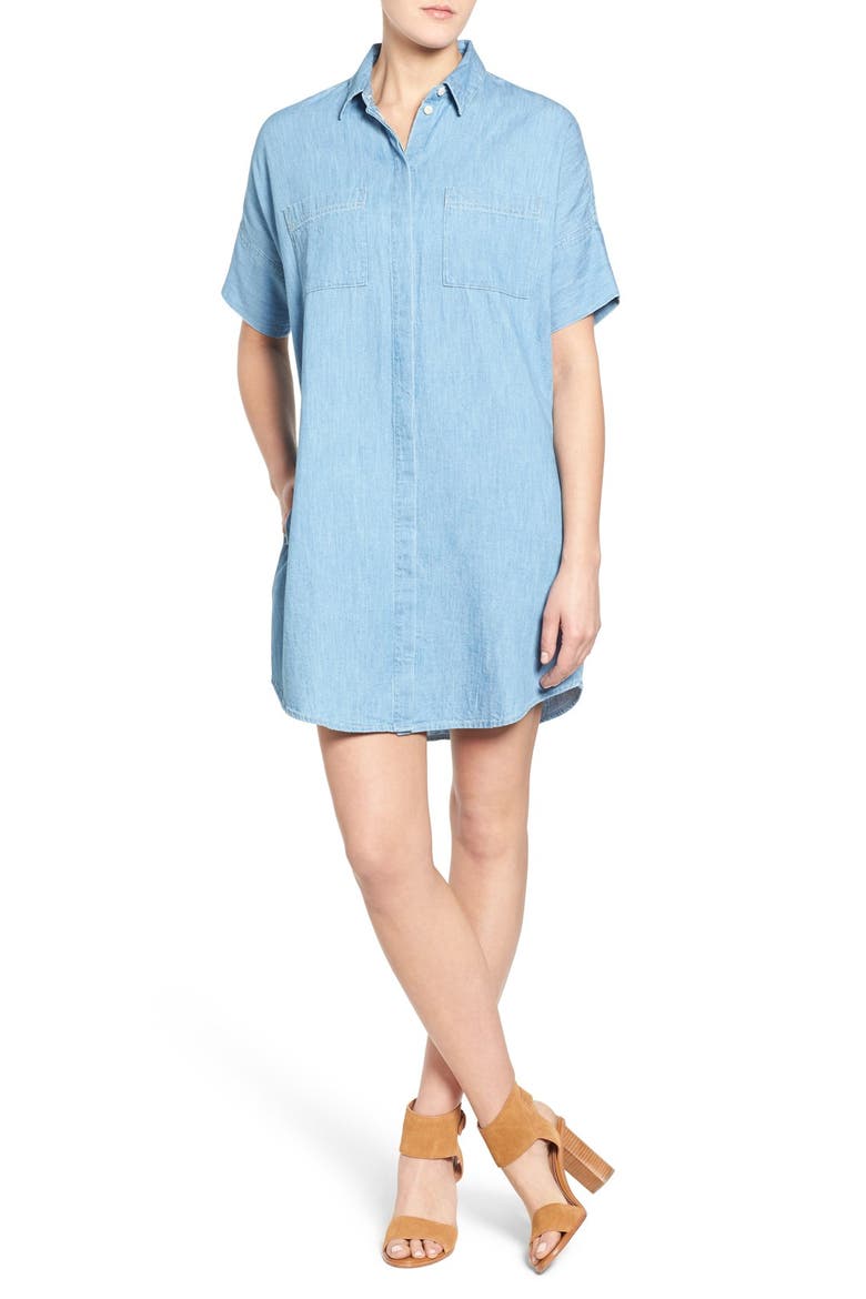 'Courier' Denim Shirtdress, Main, color, KIERAN WASH