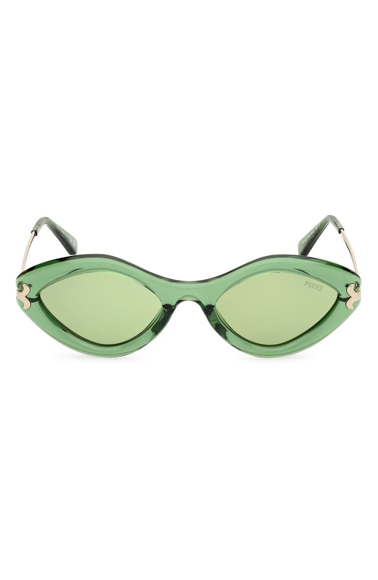 Emilio Pucci Geometric 54mm Sunglasses, Main, color, Shiny Light Green / Green