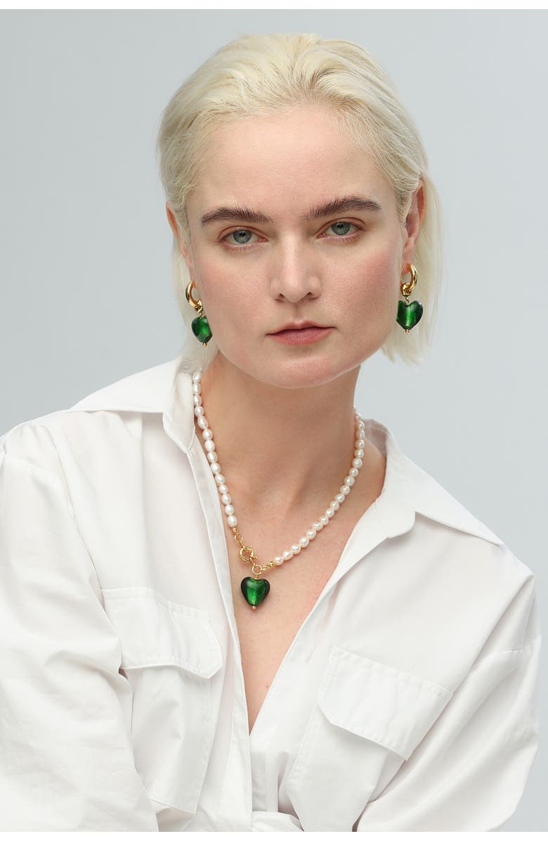 Classicharms Esmée Glaze Heart Pendant Baroque Pearl Necklace, Alternate, color, Green