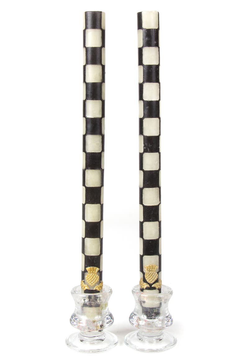 Set of 2 Black & Ivory Check Dinner Candles, Main, color, BLACK/ IVORY
