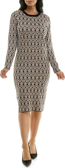 Nina Leonard Leopard Print Long Sleeve Sweater Dress | Nordstromrack