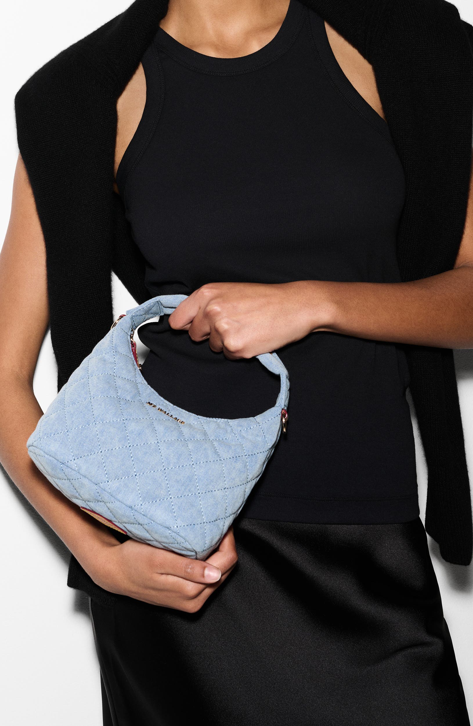 MZ Wallace Mini Metro Quilted Denim Hobo, Alternate, color, 