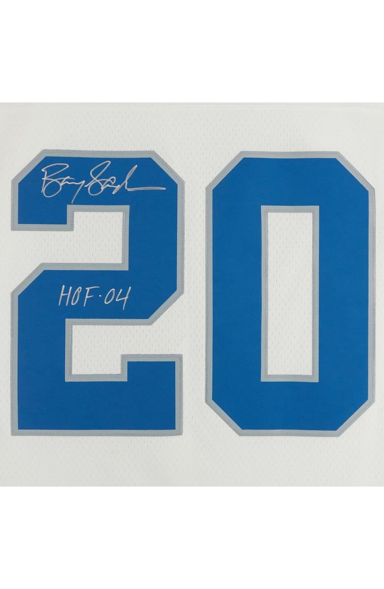 FANATICS AUTHENTIC Barry Sanders Detroit Lions Autographed White Mitchell & Ness Replica Jersey with "HOF 04" Inscription, Alternate, color, 