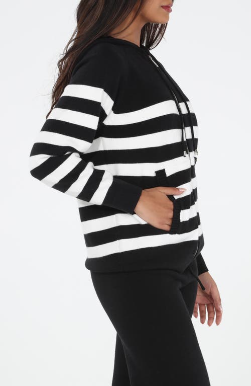 Rain And Rose Stripe Knit Hoodie In Black