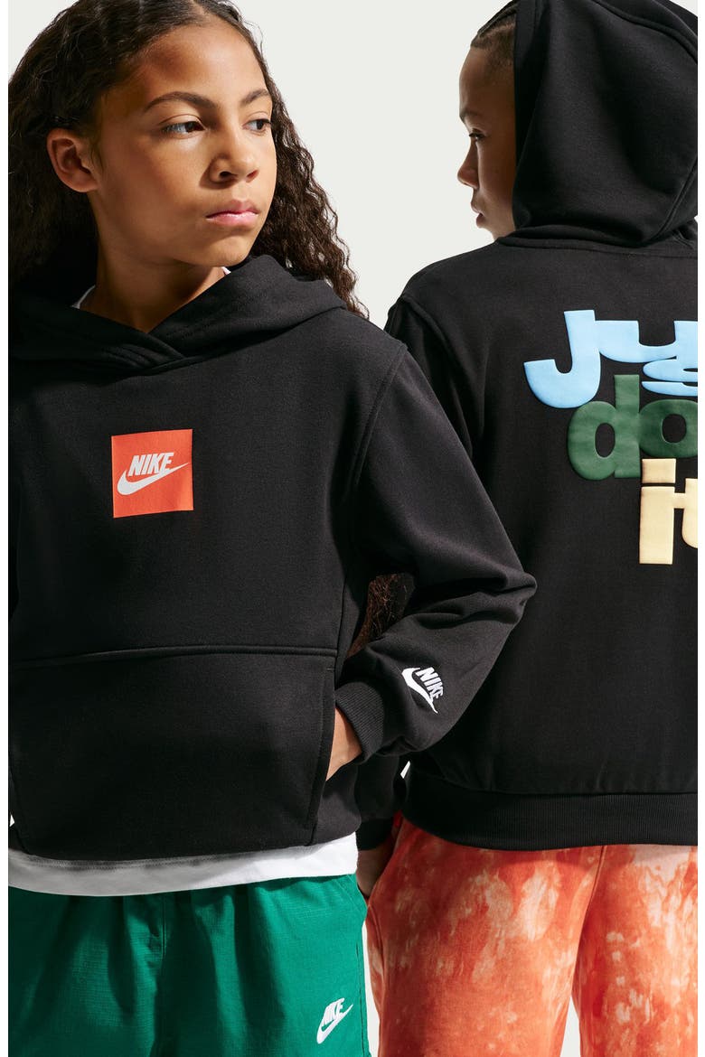 Kids' Sportswear Box French Terry Hoodie, Alternate, color, BLACK/ WHITE