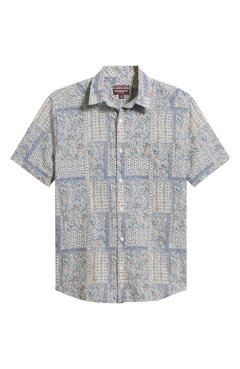 Johnston & Murphy Hampton Stretch Cotton Short Sleeve Button-Up Shirt, Main, color, White Multi Bandana