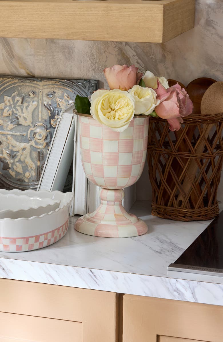 MACKENZIE CHILDS Rosy Check Pedestal Vase, Alternate, color, Rosy