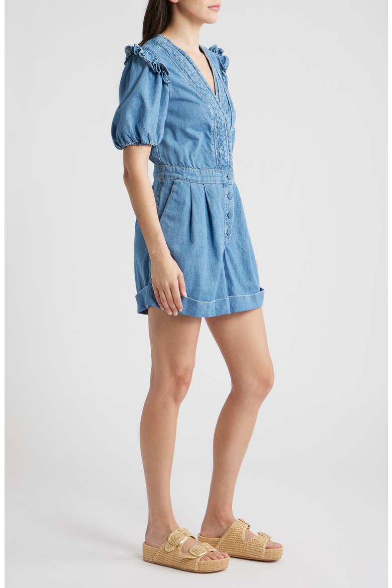 Ruffled Denim Romper, Alternate, color, DENIM