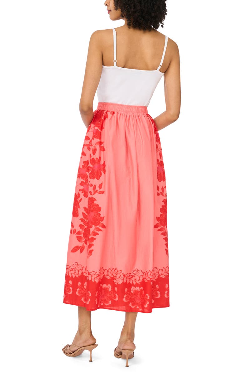 Vince Camuto Placed Floral Cotton Skirt, Alternate, color, Lobster Red