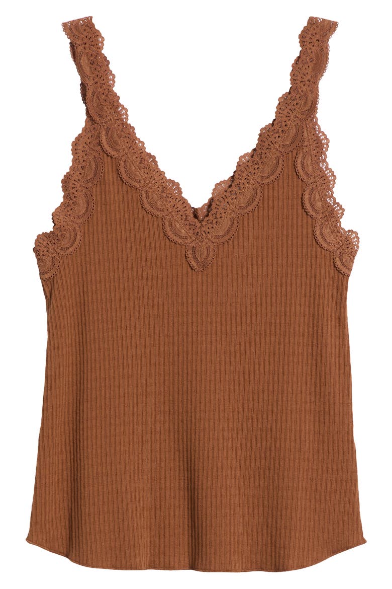 Lace Trim Rib Camisole, Alternate, color, PECAN