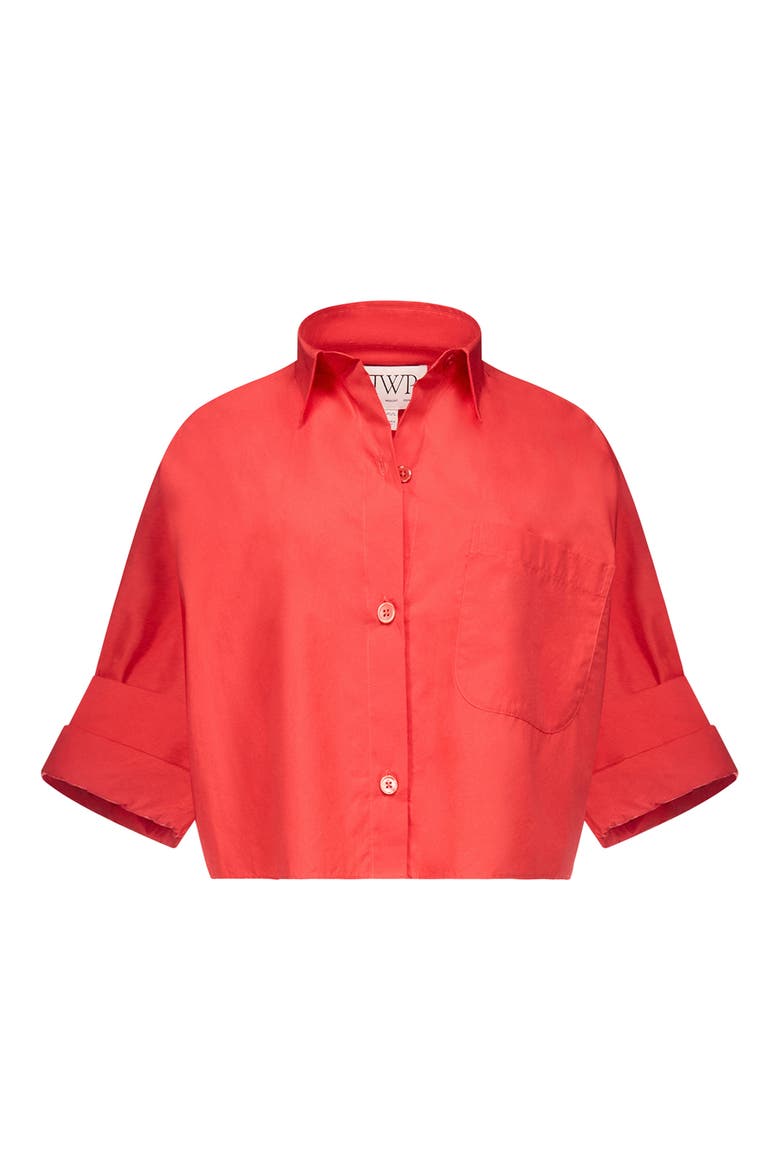 Next Crop Button-Up Shirt, Alternate, color, TOMATO