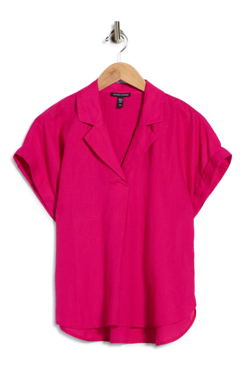 Notched Collar Organic Linen Top, Main, color, FUSCHIA