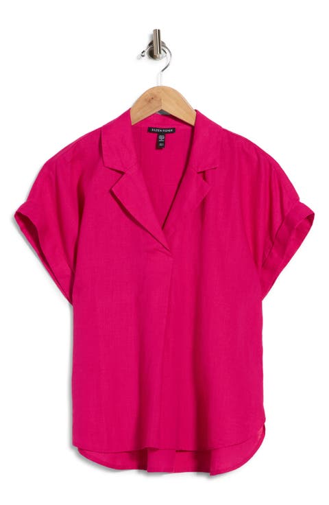 Notched Collar Organic Linen Top