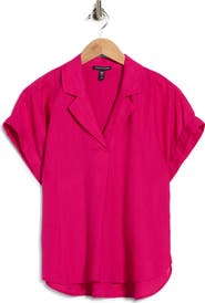 Eileen Fisher Notched Collar Organic Linen Top