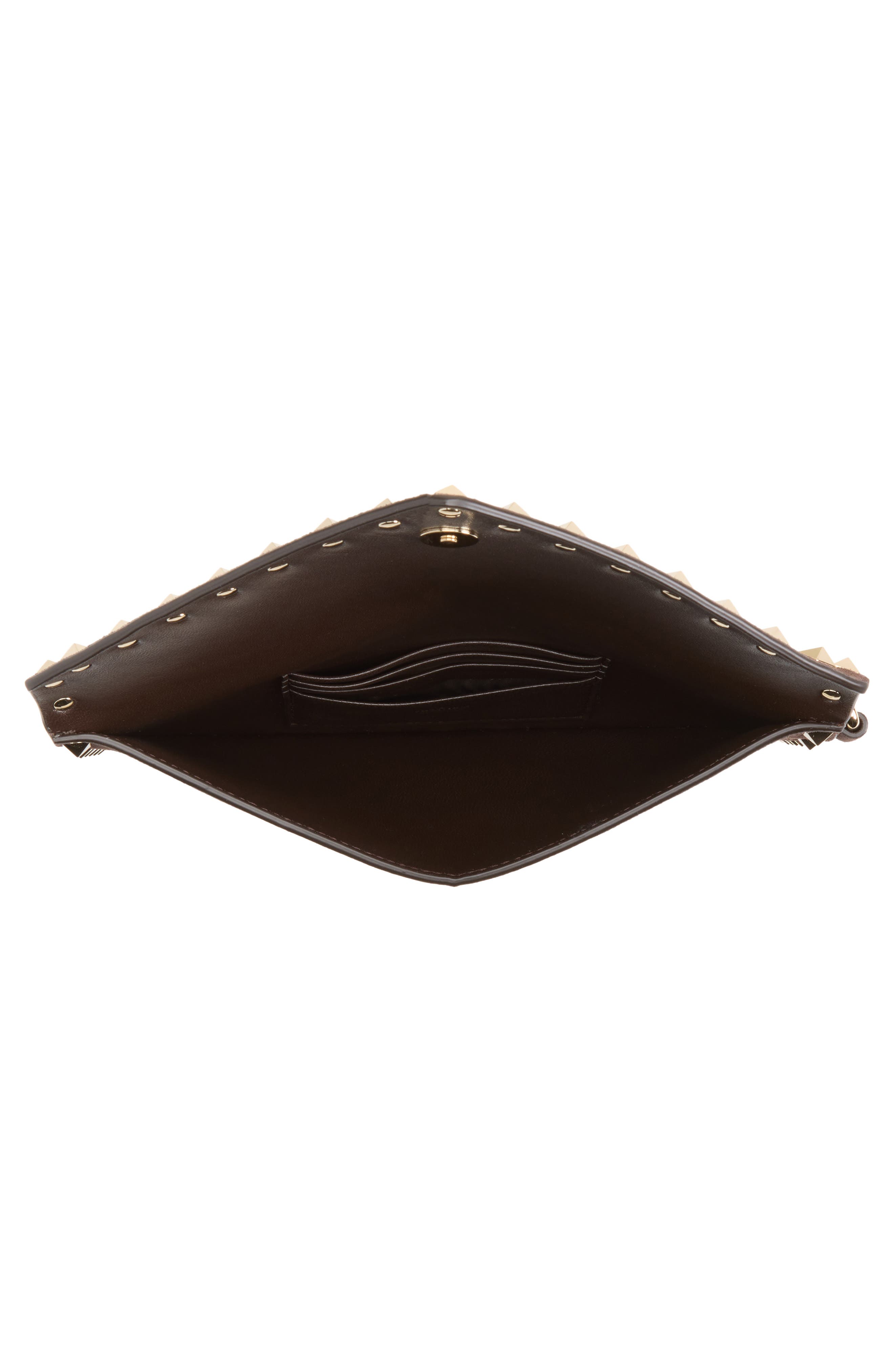 Medium Rockstud Flat Suede Wristlet Envelope Pouch, Alternate, color, BROWN