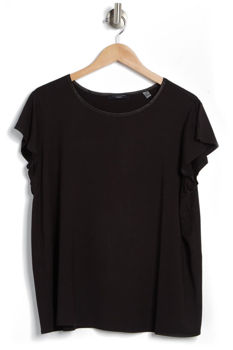 Flutter Cap Sleeve T-Shirt, Alternate, color, BLACK