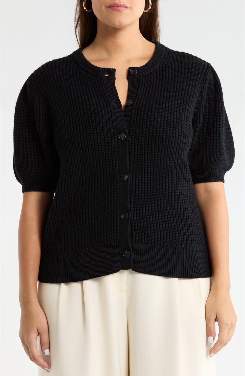 Nordstrom Puff Sleeve Wool Blend Cardigan, Alternate, color, Black