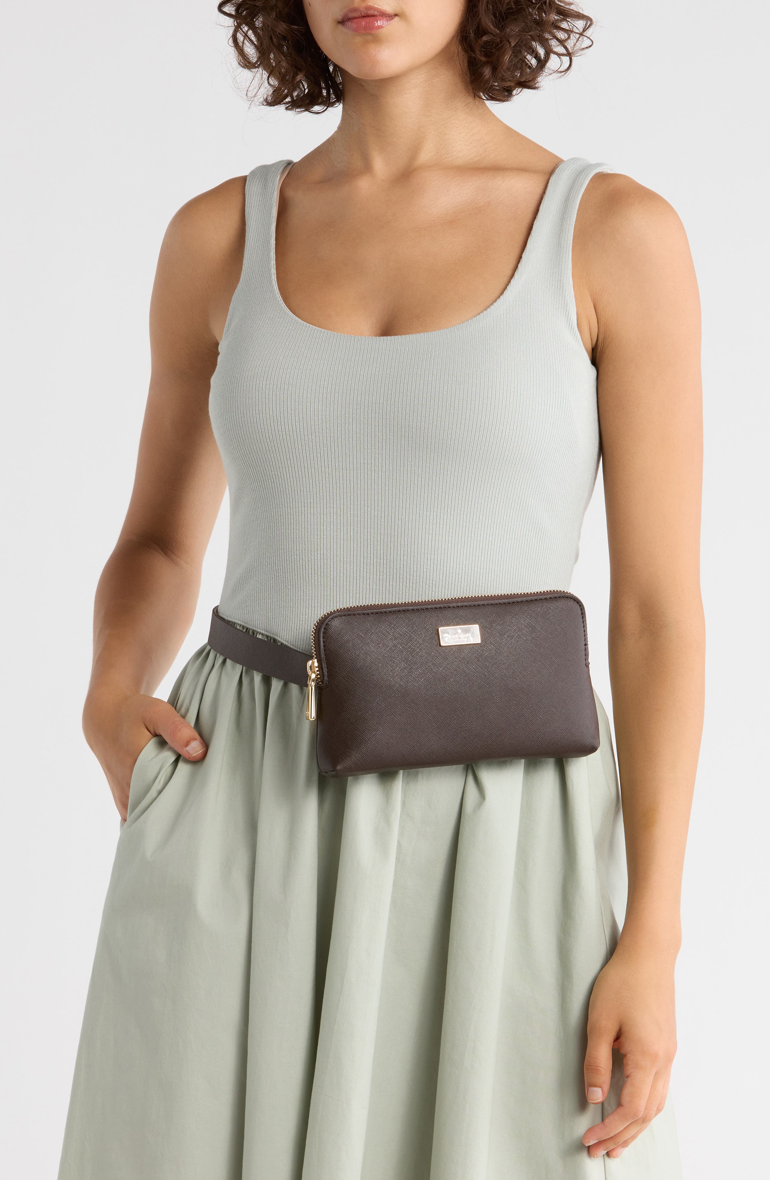 Kate Spade New York saffiano zip top belt bag, Alternate, color, Ganache