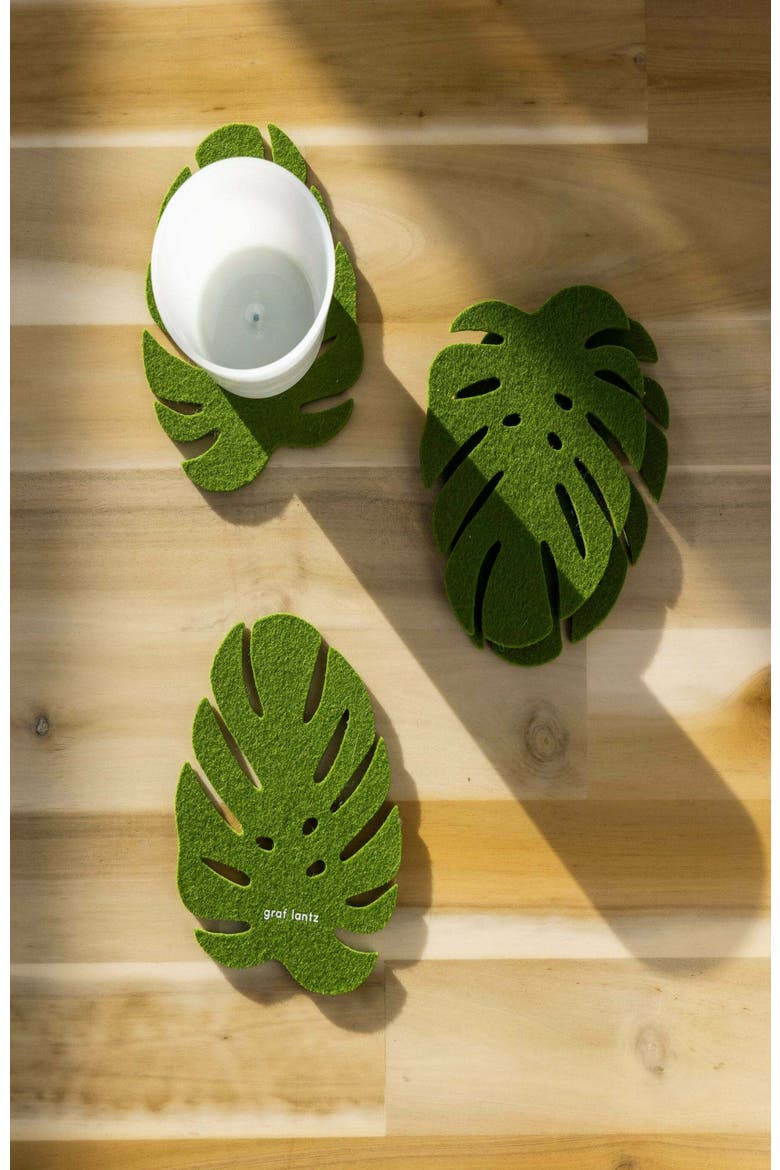 Merino Wool Monstera Coaster Solid 4 Pack, Alternate, color, Loden Green