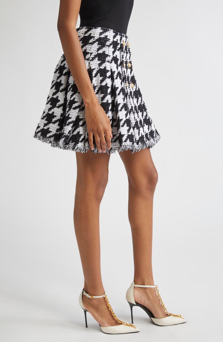 Balmain Houndstooth Check Tweed Flared Skirt, Alternate, color, White/ Black