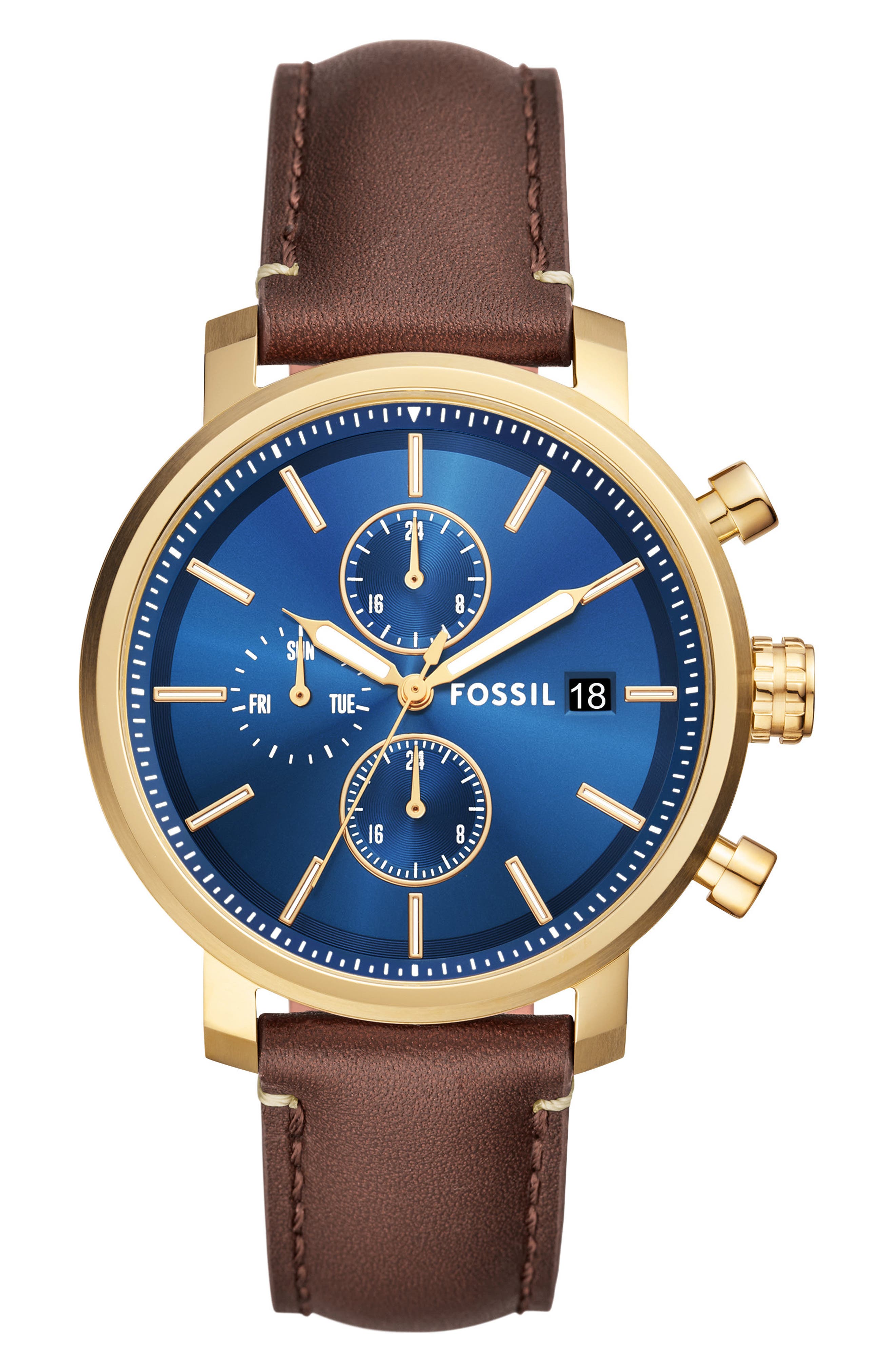 Fossil Rhett Leather Strap Watch, 43mm