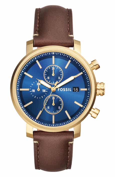 Fossil Rhett Leather Strap Watch, 43mm