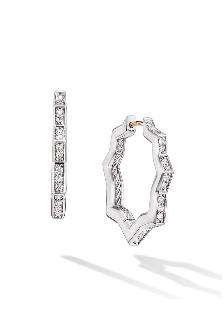Stax Zigzag Hoop Earrings with Diamonds, 22.8mm, Main, color, STERLING SILVER