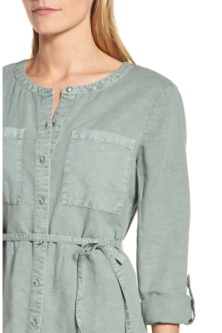 Linen Cotton Shirtdress, Alternate, color, GREEN LILYPAD
