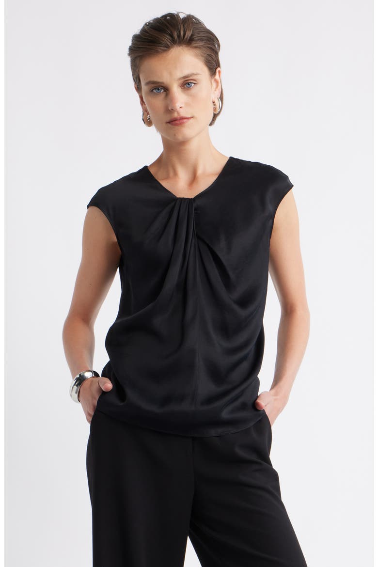 Twist Front Satin Top, Main, color, BLACK