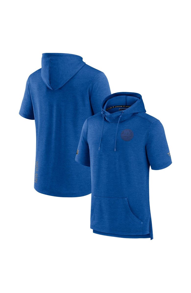 FANATICS Men's Fanatics Branded Heather Royal New York Islanders Authentic Pro Road Performance Short Sleeve Pullover Hoodie, Main, color, 