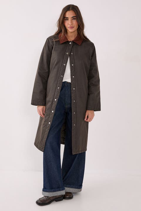 Longline Cord Collar Wax Effect Coat