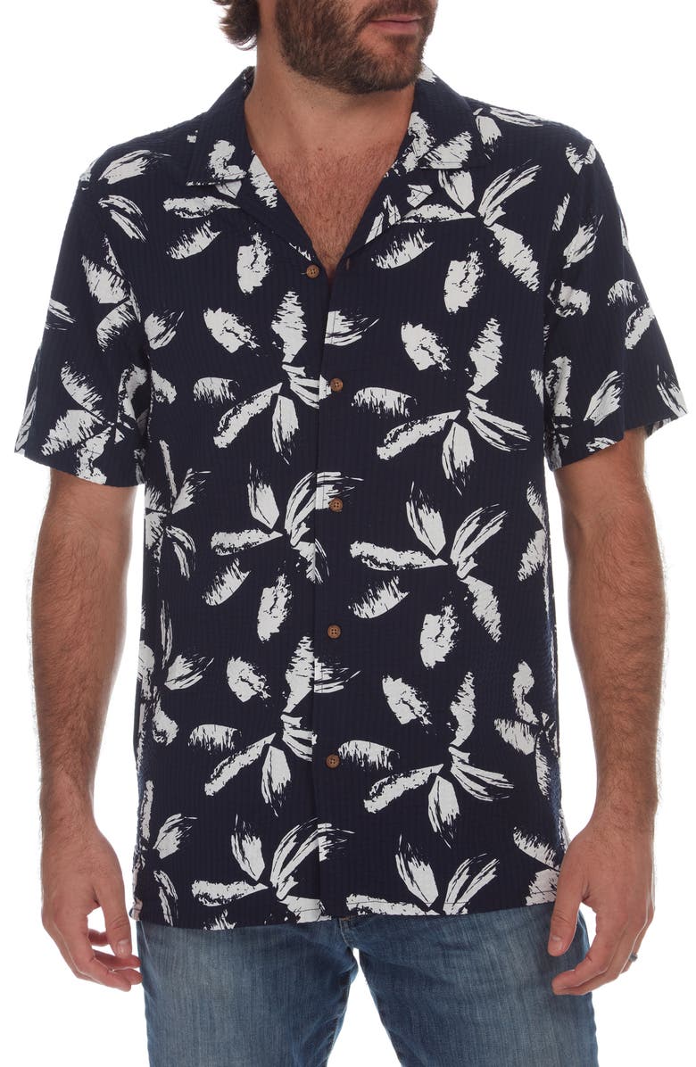 PX Palm Leaf Print Seersucker Camp Shirt, Main, color,