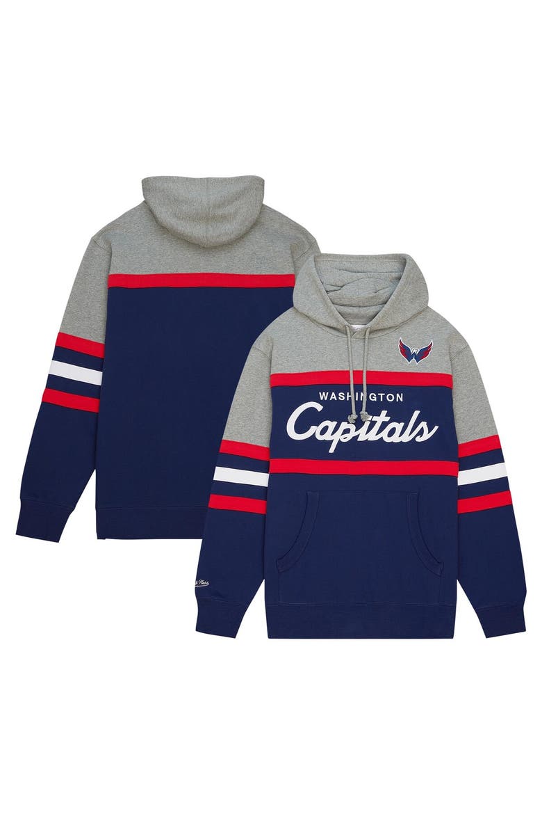 Men's Mitchell & Ness Navy/Gray Washington Capitals Head Coach Pullover Hoodie, Main, color, Navy