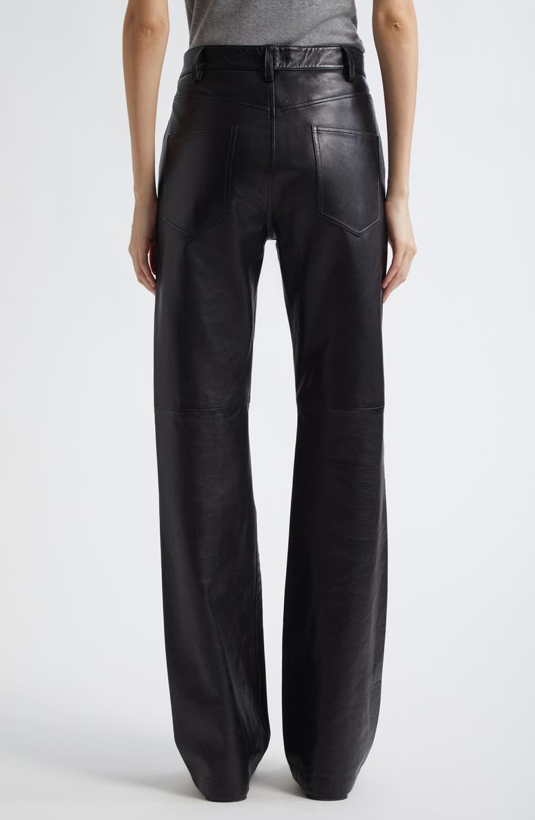 Nili Lotan Joan Straight Leg Leather Pants, Alternate, color, Black