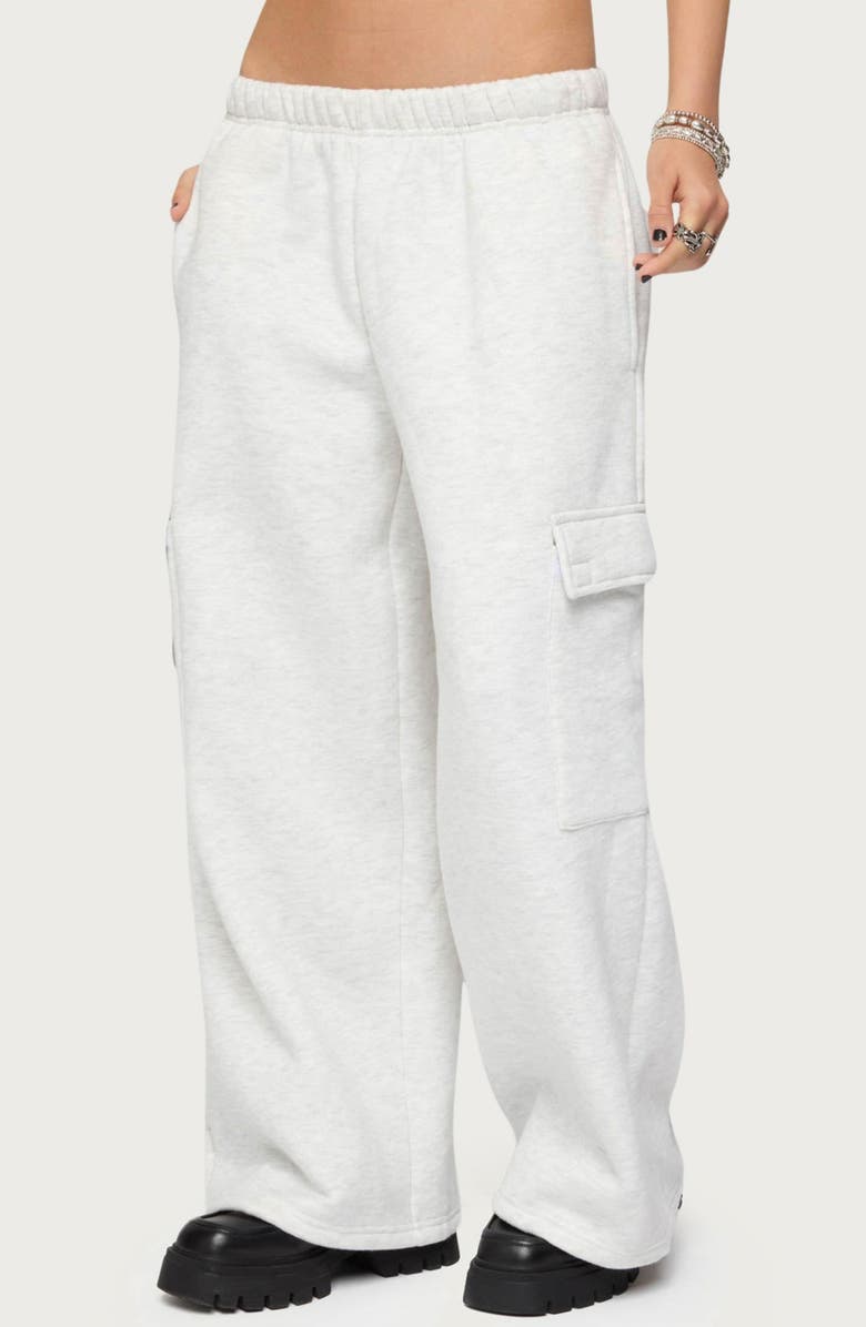 EDIKTED Wide Leg Cargo Sweatpants, Alternate, color, Light-Gray