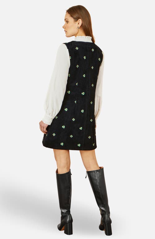 Yumi Embroidered Button Up Pinafore Dress In Multi