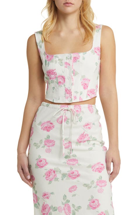 Romeo Floral Linen Blend Crop Top
