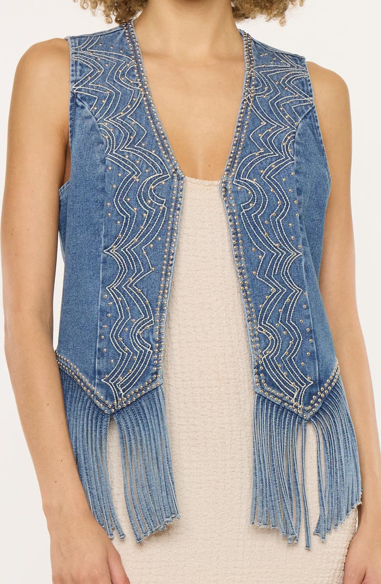 KanCan Mabel Fringe Denim Vest, Alternate, color, Medium Wash