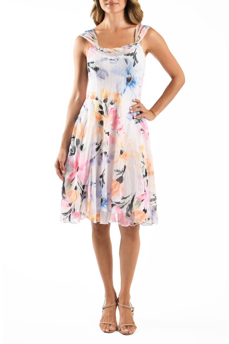 Scarf Charmeuse & Chiffon Cocktail Dress, Main, color, PETAL SPLASH