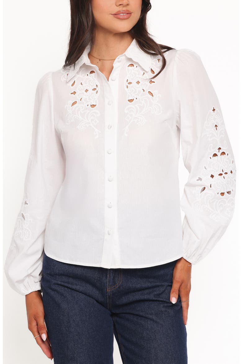 Aeloria Eyelet Button-Up Shirt, Alternate, color, WHITE EMBROIDERY